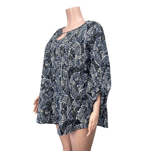 Larry Levine Women SZ 2X Tunic Blouse Black Abstract Print Roll Tap 3/4Sleeve    - Picture 10 of 11